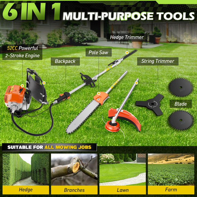 WOYAO 52cc Gas Weed Wacker, 6-in-1 2-stroke String Trimmer And